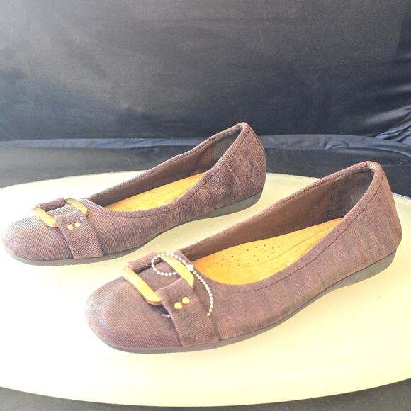 Trotters Sizzle Ballet Flats Brown Lady 9-SS  Flats / Gold Accents Toe Box Nwob - Picture 1 of 16